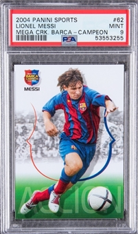 2004-05 Panini Sports "Megacracks Barcelona Campeon" #62 Lionel Messi Rookie Card - PSA MINT 9